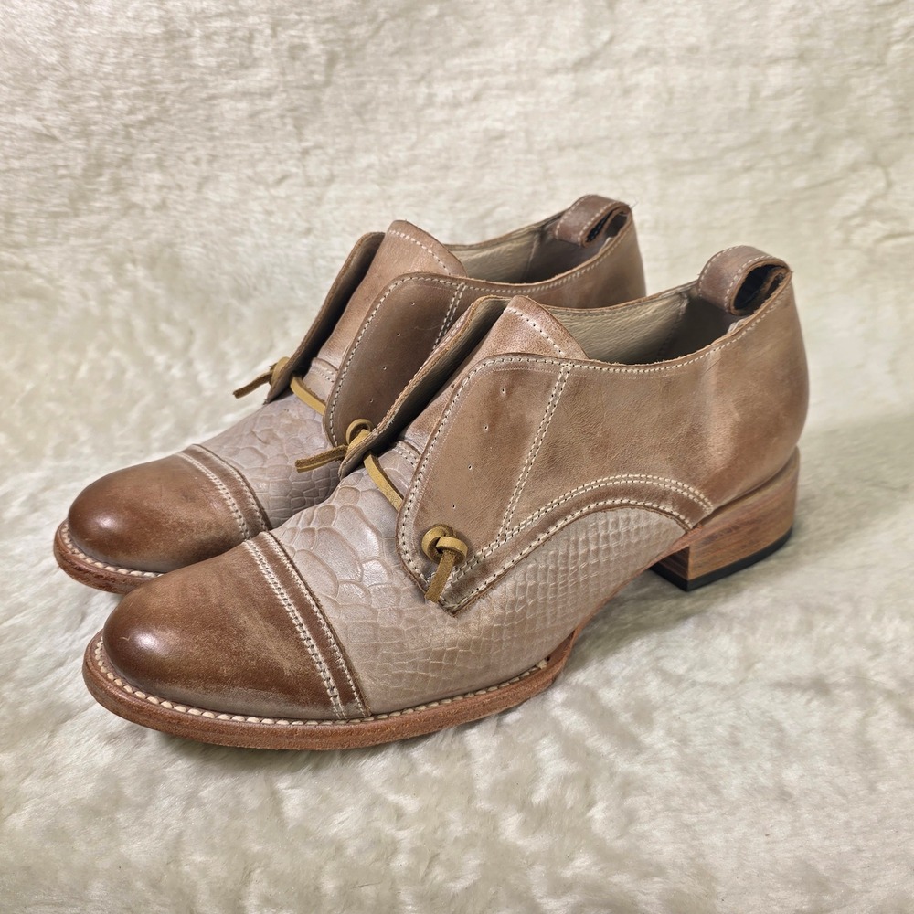 Freebird Mabel Leather Loafers Snakeskin Embossed Oxfords Brown Womens 11
